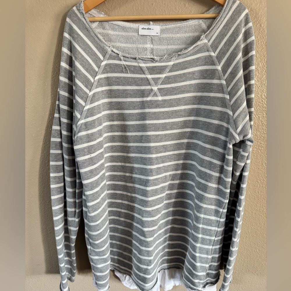Allen Allen Gray Striped Women's Sweater